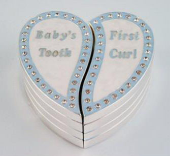 Silver and Enamel Boys First Tooth and First Curl Trinket Box
