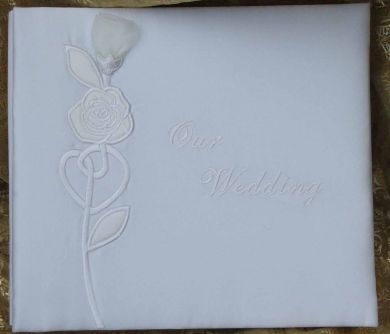 White Wedding Photo Album with Rose Motif