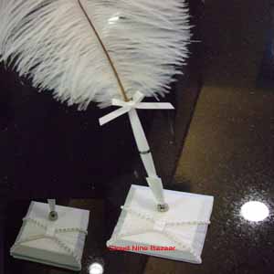White Feather Plume Pen Set.